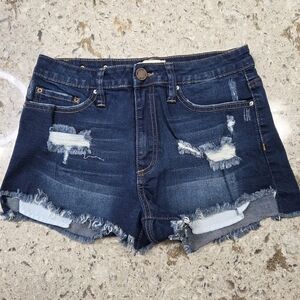 YMI Midnight Blue Ripped Jean Shorts Distressed Size 5 Summer Pockets Cute Beach